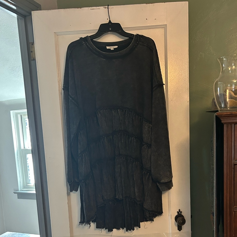Oli & Hali Funky Hi- low Black Dress with Fringe